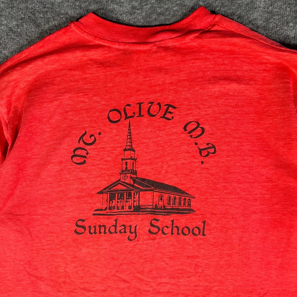 Vintage 80s Mt Olive MB Sunday School T-Shirt Red Paper Thin Americana Medium